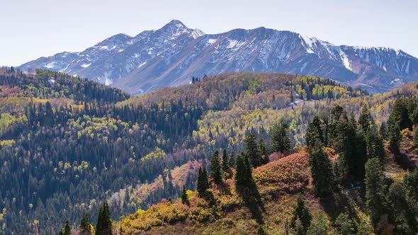 Aerial panning view of hilltop layers in the landscape during the Fall