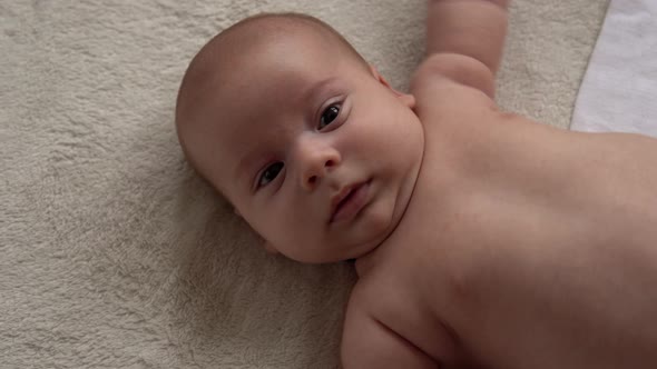 Childhood Motherhood Family Hygiene Infant Concept Closeup Happy Playful Nake Kid 2 Month Newborn