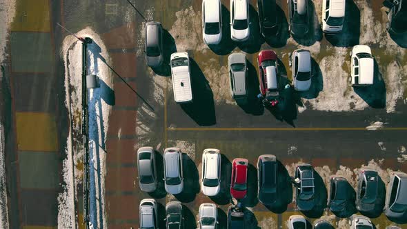 Aerial View on Top Car Parking in Winter