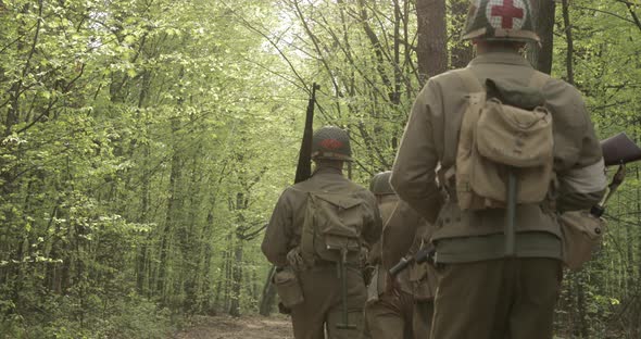 American Soldiers Of USA Infantry Of World War II And Russian Soviet Infantry Red Army Soldiers Of