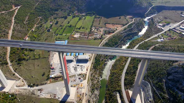 Aerial Shot of the Fully Finished Moracica Bridge in Montenegro