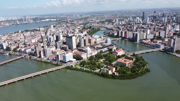 Recife Pernambuco Brazil. Historic buildings at downtown city.