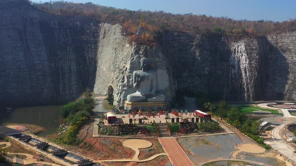 Aerial View of Luang Pho U Thong or Phra Phuttha Pusaya Khiri Sri Suvarnabhumi Bhutsaya Khiri