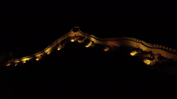 Night Drone View of Illuminated Castle Walls