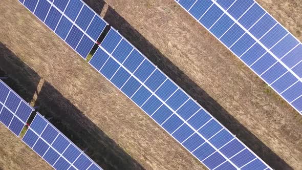 Aerial Close Up Of Solar Panels Collecting Sun Light Green Energy Nature Preservation Ecology