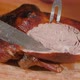 Crispy Skinned Roast Young Duck Is Slicing Along Breast With Sharp Knife - VideoHive Item for Sale