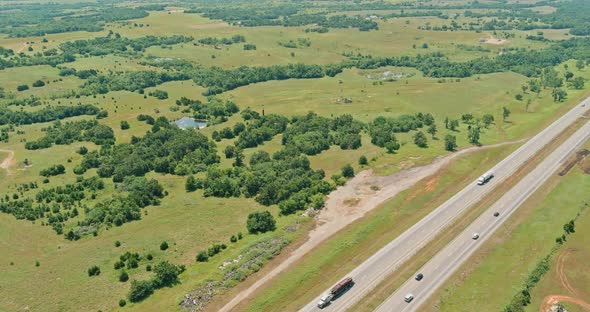 Panorama Top View of Original Route 66 Roadbed Near Clinton Oklahoma