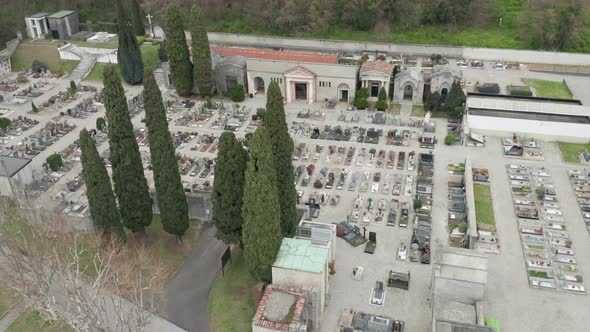 Cemetery Aerial View Cloudy Winter