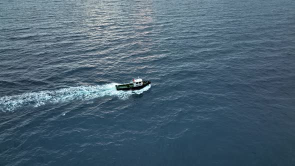 I Follow the Boat in the Open Sea Aerial View 4 k Turkey Alanya