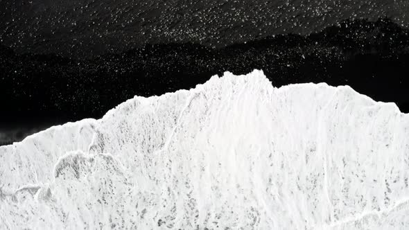 White Foamy Waves on Black Sand Beach, Iceland