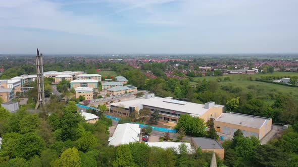 Aerial footage of the large university buildings known as Constantine College in the City of York UK