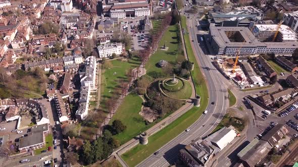 Aerial shot of the Dane John Gardens in Canterbury, Kent
