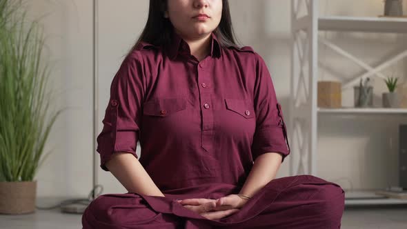 Meditating Woman Yoga Practice Lotus Pose Home