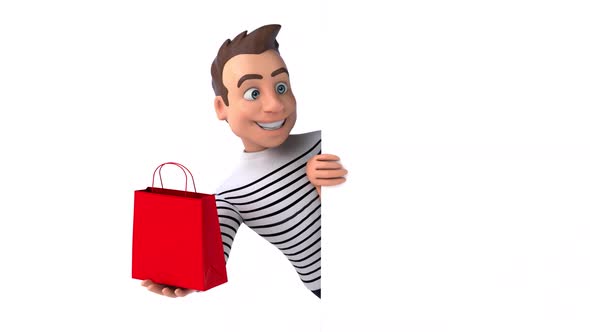 Fun 3D cartoon casual character shopping