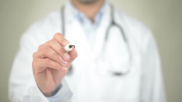 Surgeon, Doctor Writing on Transparent Screen