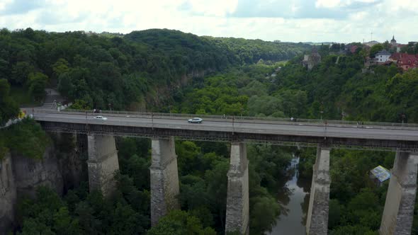 Huge Stone Bridge Over the Valley and Forest in Kam'yanets'Podil's'kyi