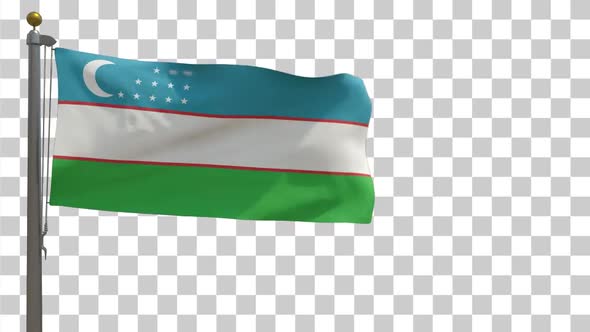 Uzbekistan Flag on Flagpole with Alpha Channel - 4K