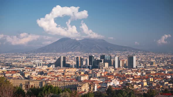 Naples, Italy with the Financial District Skyline Under Mt. Vesuvius