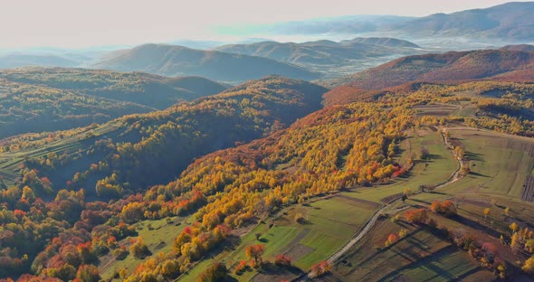 Panoramic Autumn Colors in Carpathian Mountains