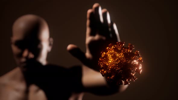 Scared Man Gesturing Stop Afraid of Coronavirus COVID-19 Infection alt