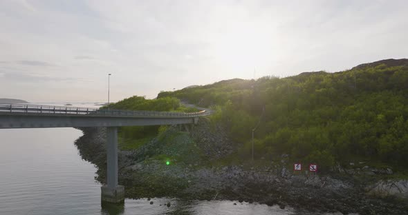 Sommaroya bridge running onto Sommaroy Island in Arctic Norway; aerial