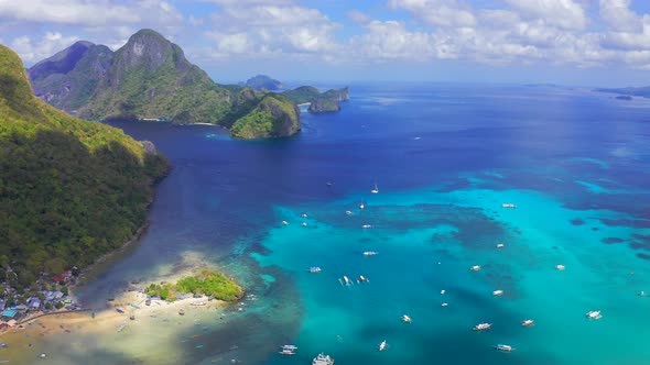 View From the Observation Deck at Taraw Cliff Over Central El Nido Town To the Boat Crowded Port