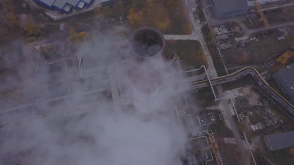 Smoke Comes From the Chimney. Aerial. Air Pollution. Ecology. Kyiv. Ukraine.