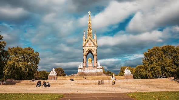 Timelapse of Albert Memorial in Kensington Gardens London UK