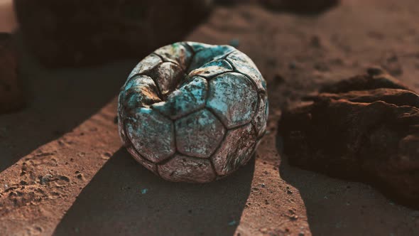 Old Leather Soccer Ball Abandoned on Sand