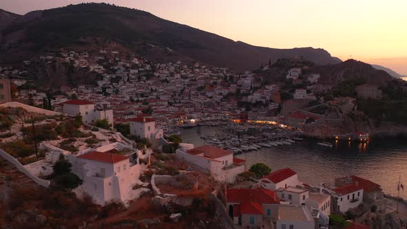 Aerial View of the Old Town on Hydra Island in Greece