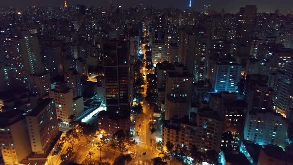 Night Sao Paulo cityscape. Night city landscape of downtown urban