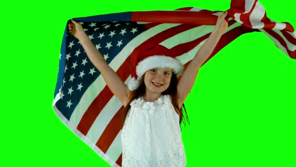 Festive little girl with usa flag in slow motion