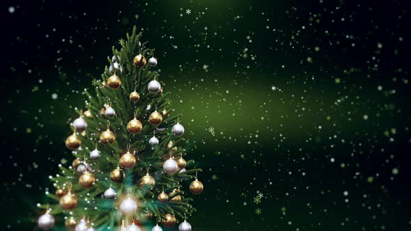 Christmas Tree With Shiny Lights And Green Background