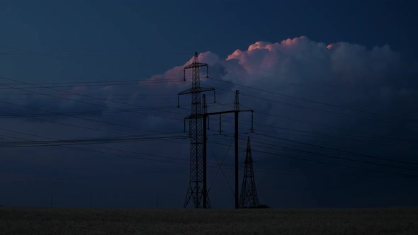 Electricity Pylons and the Evening Sky