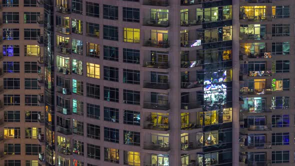 Evening View of Exterior Apartment Recidential Building Timelapse with Glowing Windows
