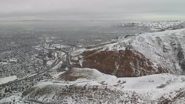 Aerial view of the inversion layer in the Salt Lake Valley during winter.