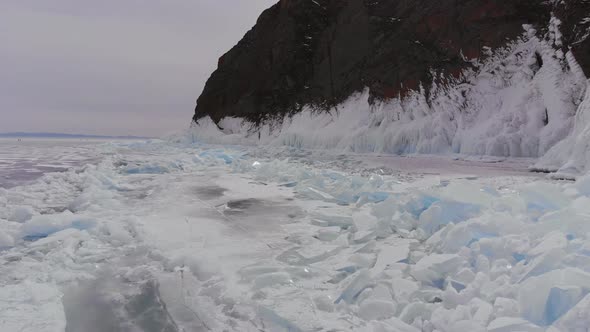 Aerial View of Winter Ice Landscape on Lake Baikal