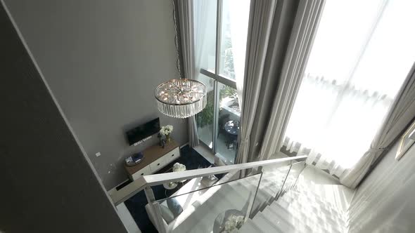 High Ceiling Duplex Apartment Decoration From Top View Showing The Living Area