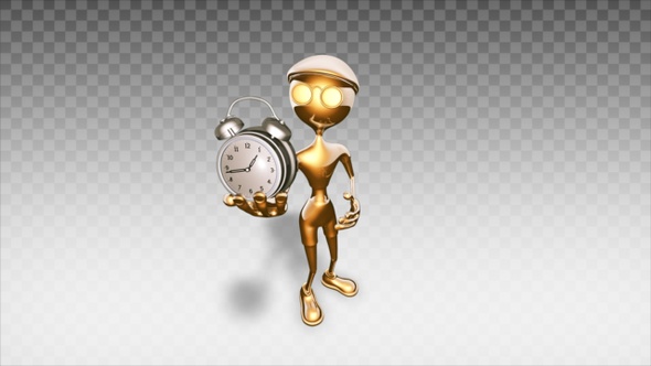 Gold 3D Man - Cartoon Show Clock alt