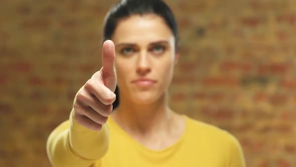 Woman using interactive touchscreen