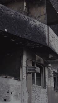 Vertical Video of a Destroyed House During the War in Ukraine