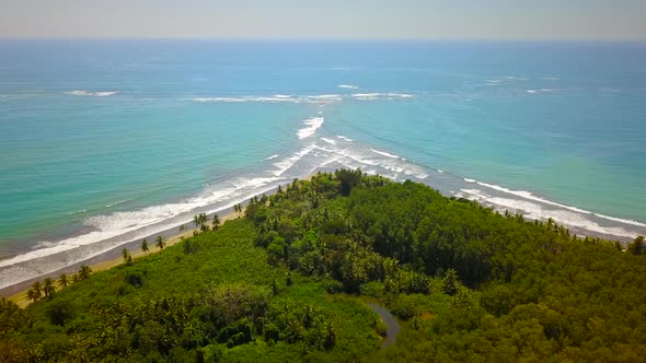 Aerial view of Marino Ballena national park and Uvita Beach, Costa Rica.