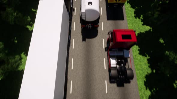 Cars Trucks Traffic Jam Driverless Vehicle Autonomous Autopilot Drone Aerial View