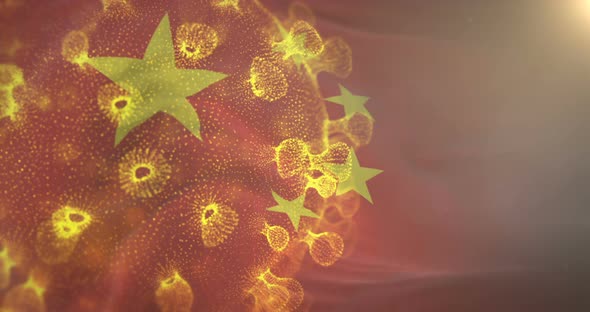 Chinese Flag With Corona Virus Bacteria 4K