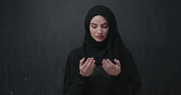 Beautiful Muslim Woman Wearing Hijab Making Traditional Prayer to God