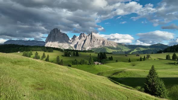 Evening on the Seiser Alm in the Dolomites mountains