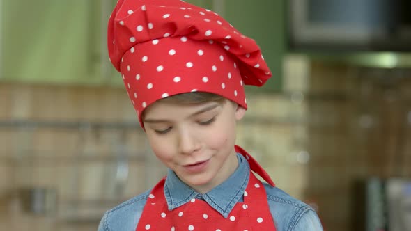 Caucasian Boy Wearing Chef Hat