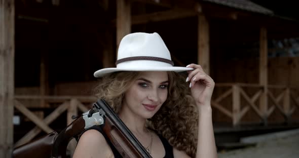 Young Girl Biathlete Carries A Gun On His Shoulder