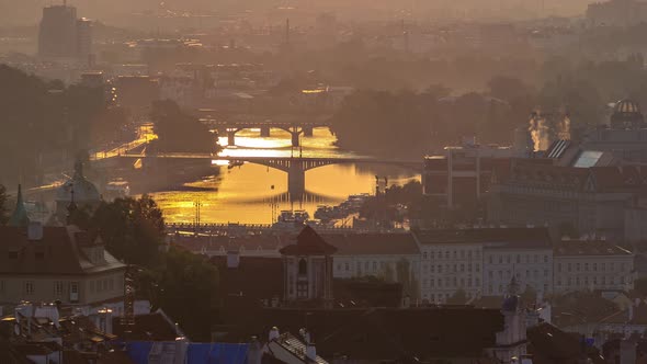 Attractive Morning View of Prague Bridges and Old Town Timelapse Czech Republic