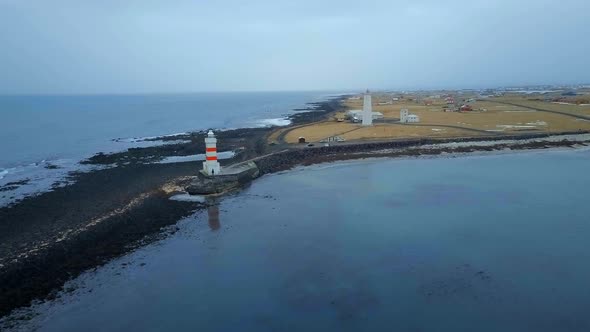 Gardur Lighthouse Iceland Aerial View